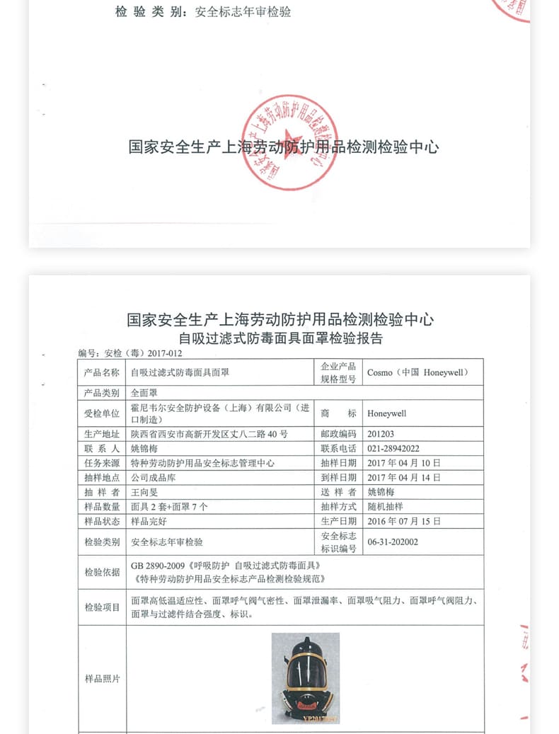 霍尼韦尔（Honeywell） 1710641 Cosmo EPDM双滤盒全面罩防毒面具 (黄色)